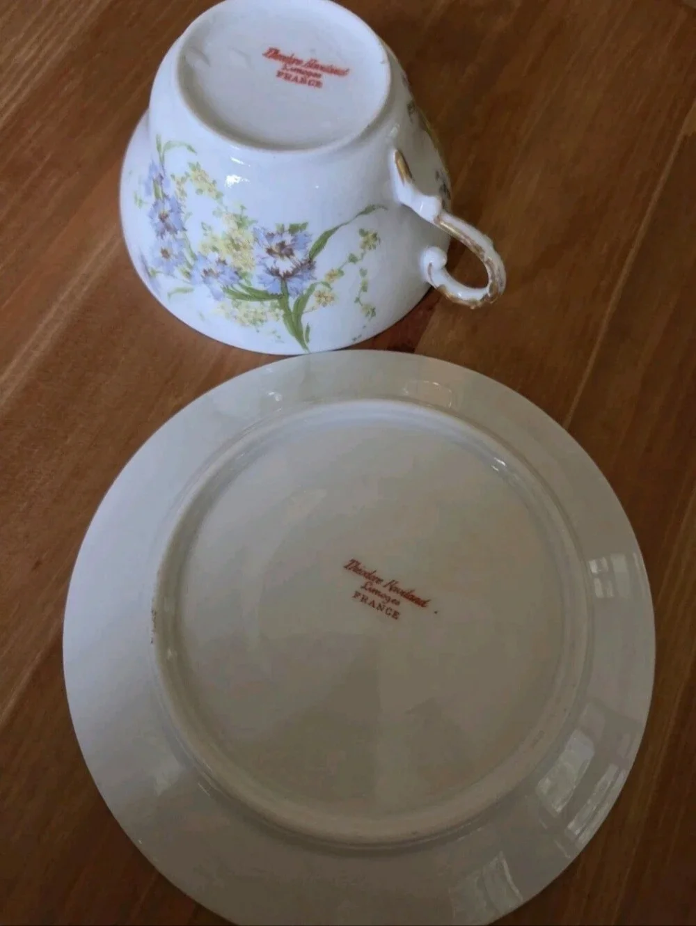 Antique Theodore Haviland Limoges Cup Saucer Blue Cornflower Schleiger 603b
